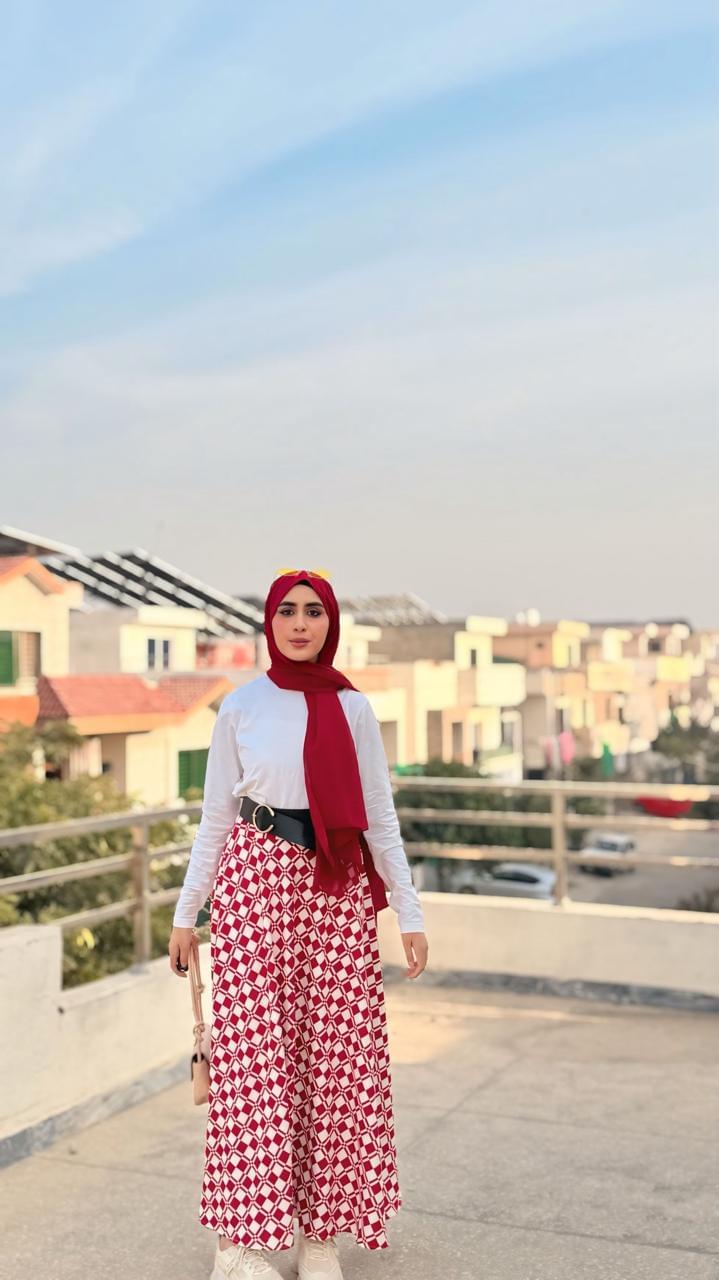 Red pleated skirt