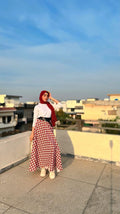 Red pleated skirt