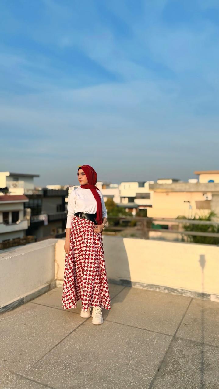 Red pleated skirt