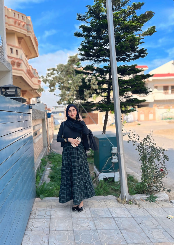 Layered Gridline Plaid Skirt